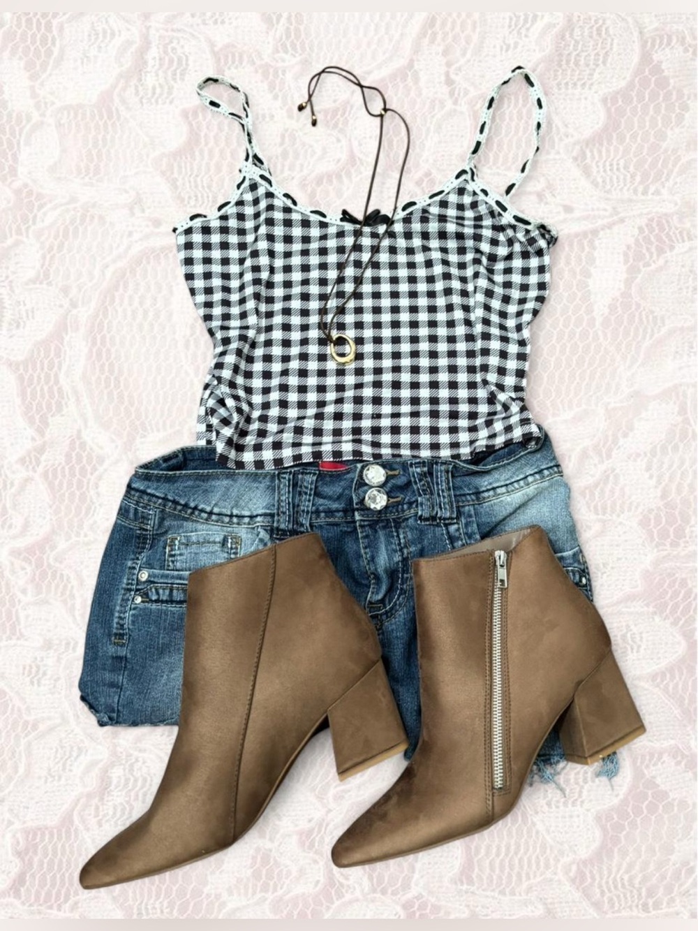 Shein • Gingham Spaghetti Strap Cami Top - Black & White